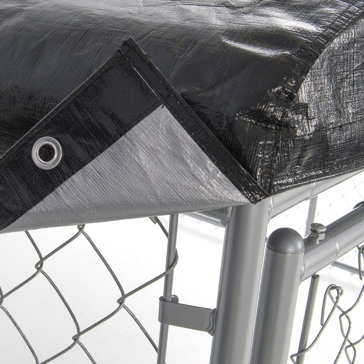 Lucky Dog 10' x 10' Chain Link Dog Kennel (2 Pack) & Waterproof Roof (2 Pack) - 174385