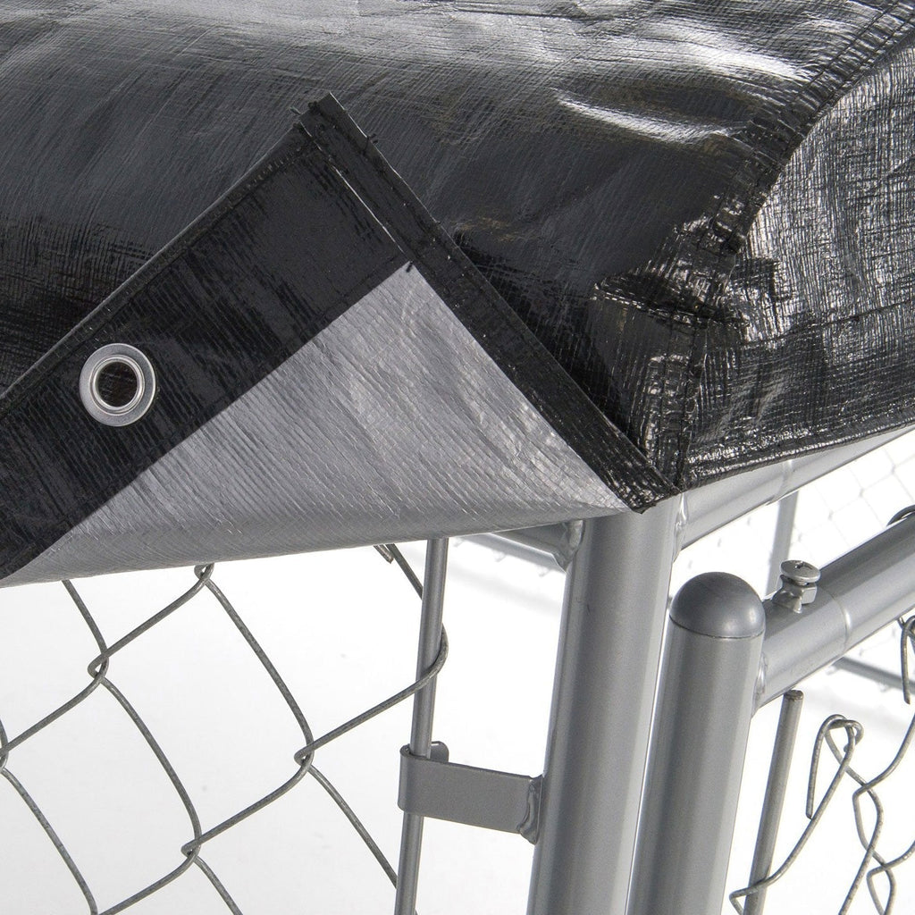 Lucky Dog 10' x 10' Chain Link Dog Kennel (2 Pack) & Waterproof Roof Cover - 174393