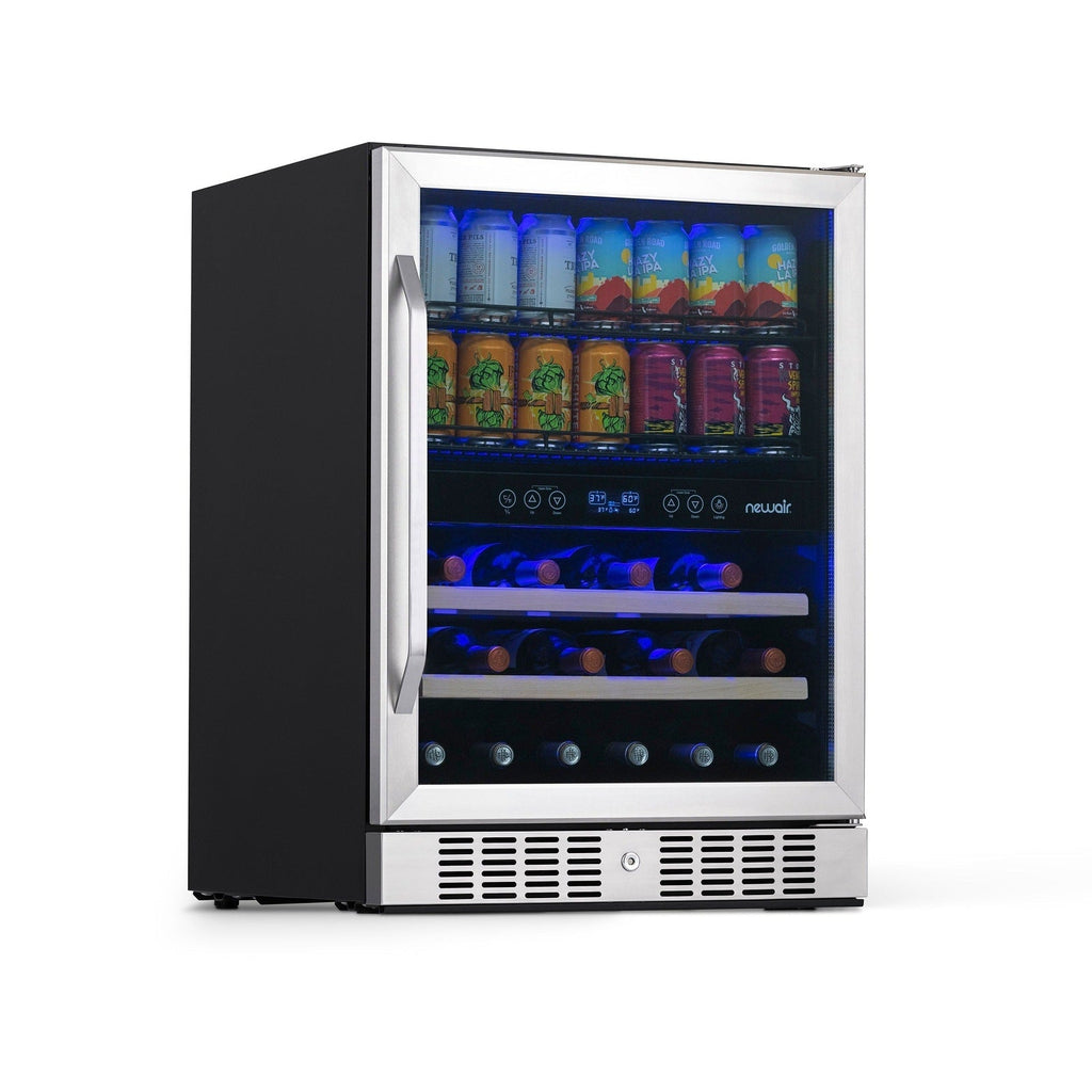 Newair - 24” 20-Bottle/70 Can Dual-Zone Built-in/Freestanding Wine & Beverage Center(AWB-400DB) in Stainless Steel w/ SplitShelf™ & Smooth Rolling Shelves