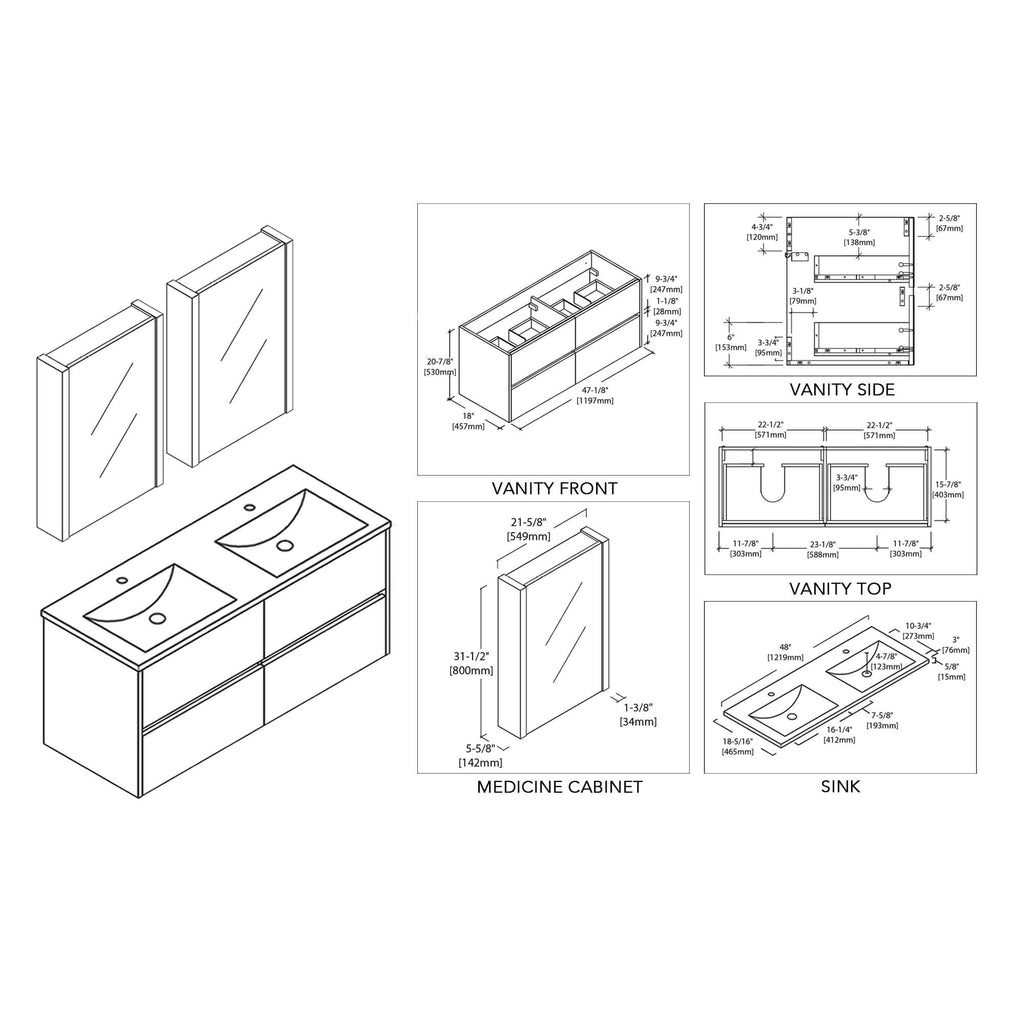Blossom Valencia 48 Inch Bathroom Double Vanity - V8016 48 01D