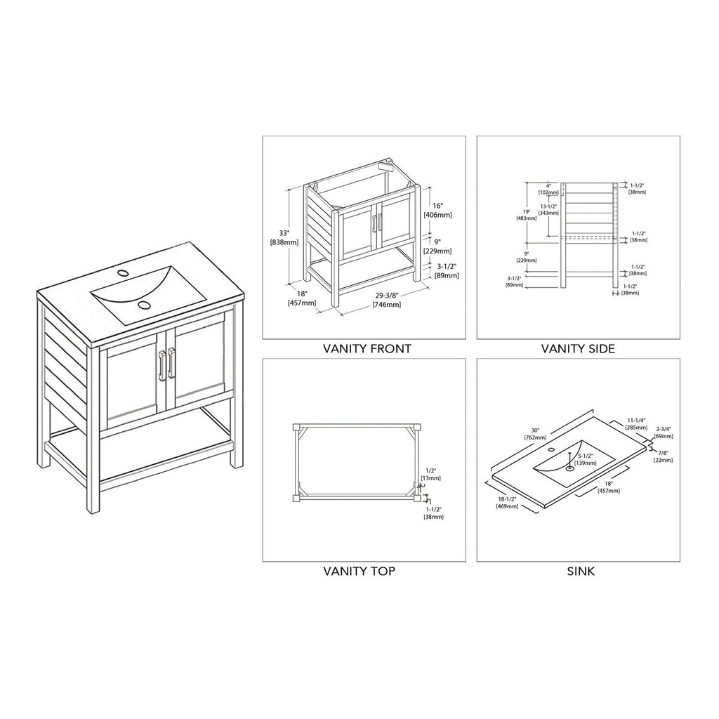 Blossom Lucca 30 Inch Bathroom Vanity - V8017 30 01