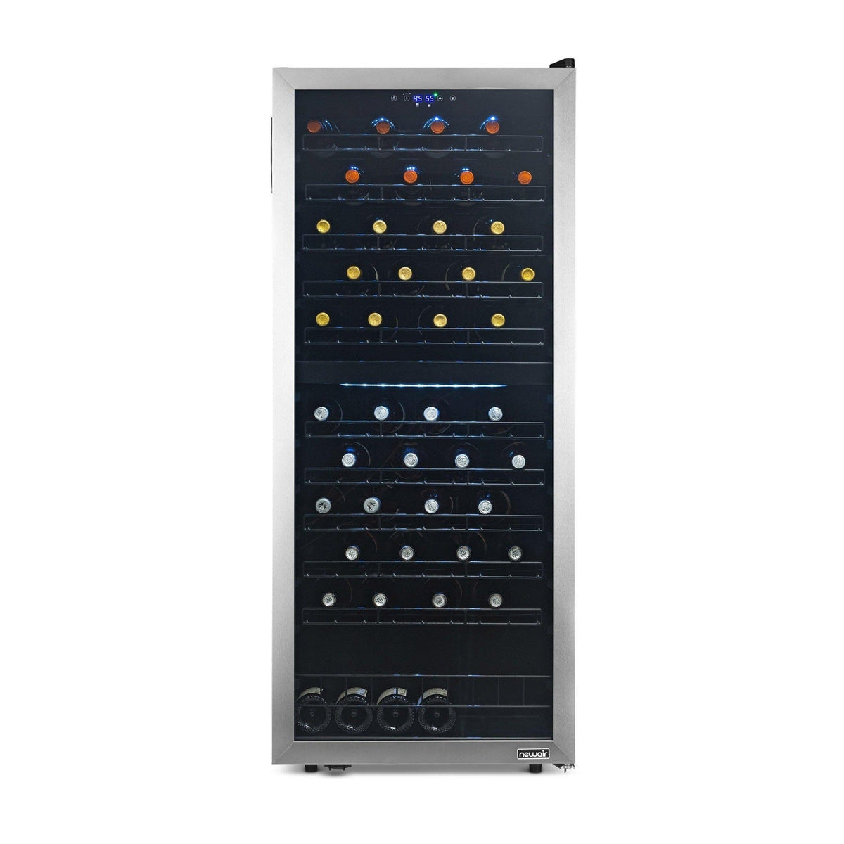 Newair - 98-Bottle Dual-Zone Freestanding Wine Cooler (NWC098SS00) w/ Low-Vibration Ultra-Quiet Inverter Compressor & Adjustable Racks