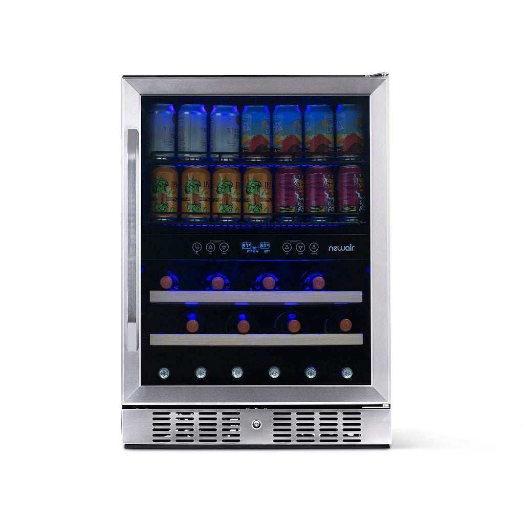 Newair - 24” 20-Bottle/70 Can Dual-Zone Built-in/Freestanding Wine & Beverage Center(AWB-400DB) in Stainless Steel w/ SplitShelf™ & Smooth Rolling Shelves