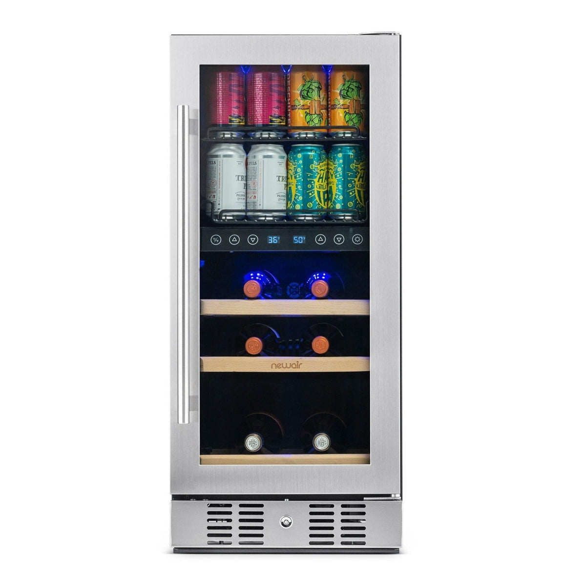 Newair - 15” 9-Bottle/48 Can Built-in/Freestanding Dual-Zone Wine & Beverage Center (NWB057SS00)