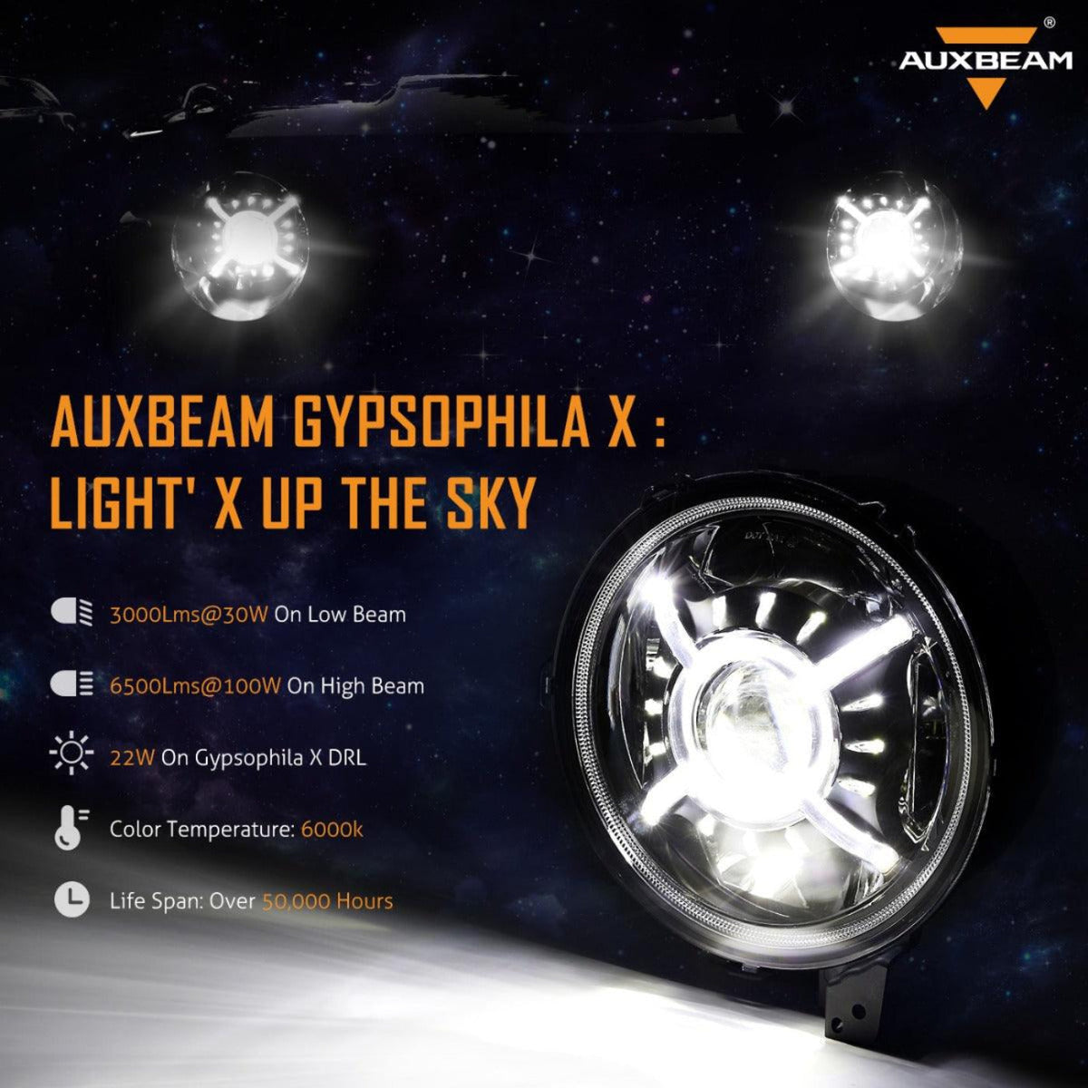 Auxbeam (2pcs/set) 9'' Round  100W LED light with Hi-Lo Beam & DRL for 2018-2022 Jeep Wrangler JL, 2019-2022 Gladiator JT - QP005944