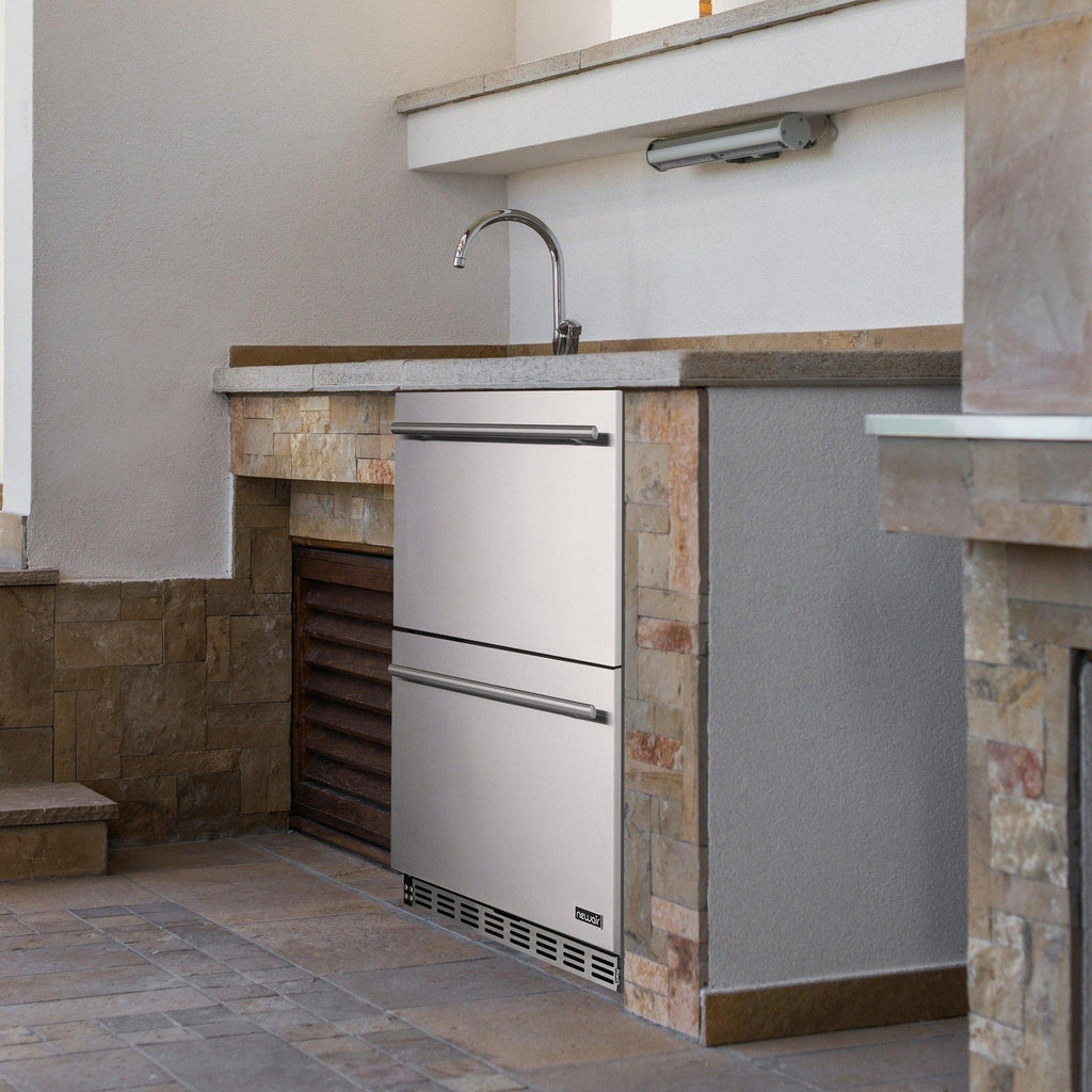 Newair - 24” 20-Bottle/80 Can Dual-Zone Built-in/Freestanding Outdoor Dual Drawer Wine & Beverage Center (NOF100SS00)