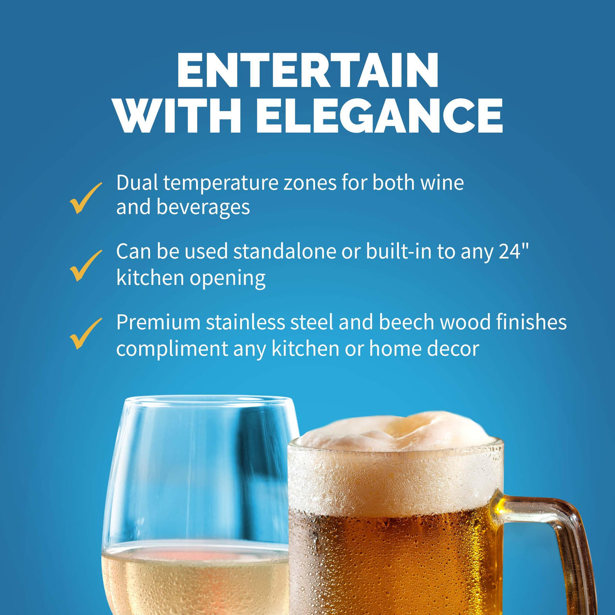 Newair - 24” 20-Bottle/60 Can Dual-Zone French Door Wine & Beverage Center (NWB080SS00) w/ Beech Wood Shelves