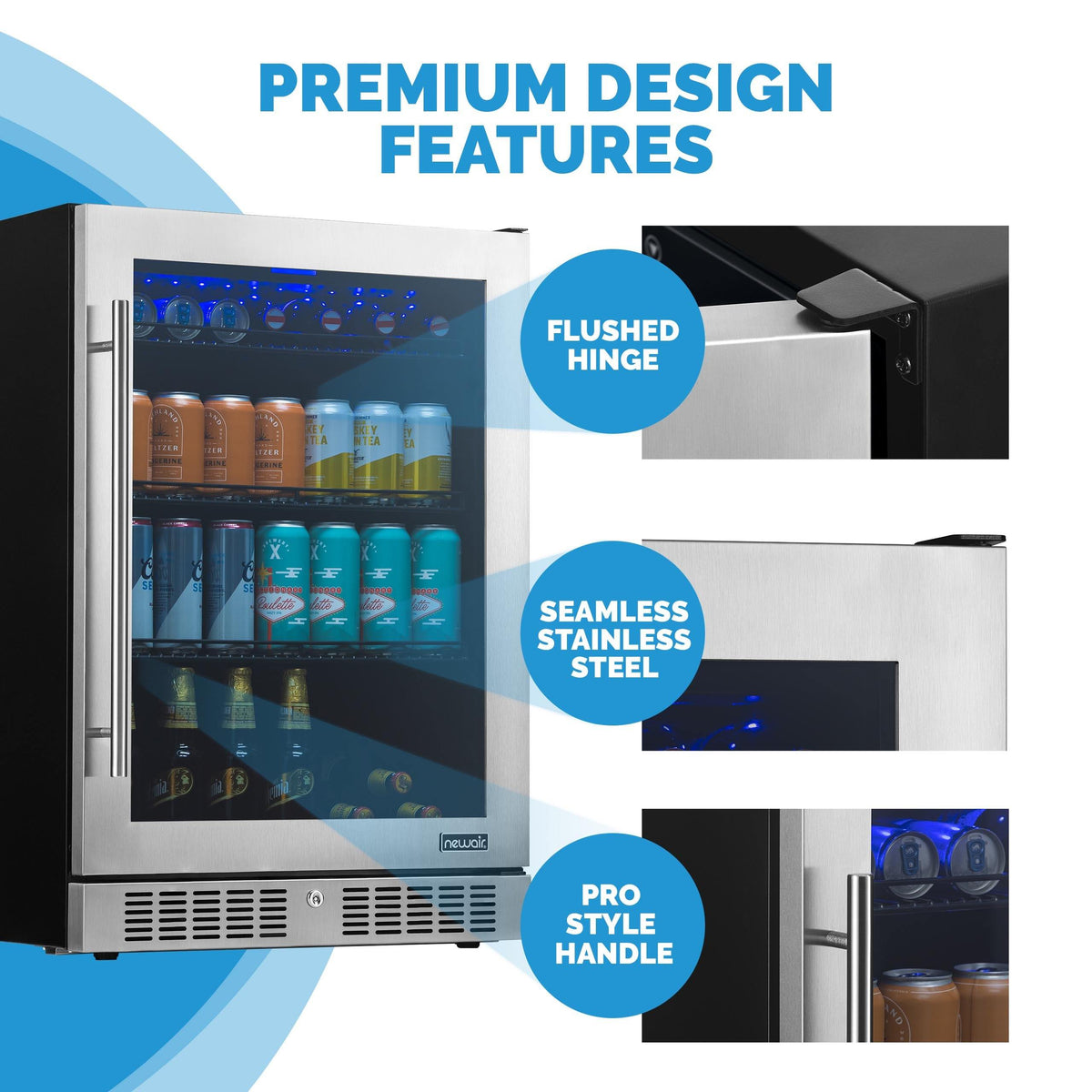 Newair - 24” 224-Can Built-in Premium Beverage Center w/ Color Changing LED Lights (NBC224SS00)