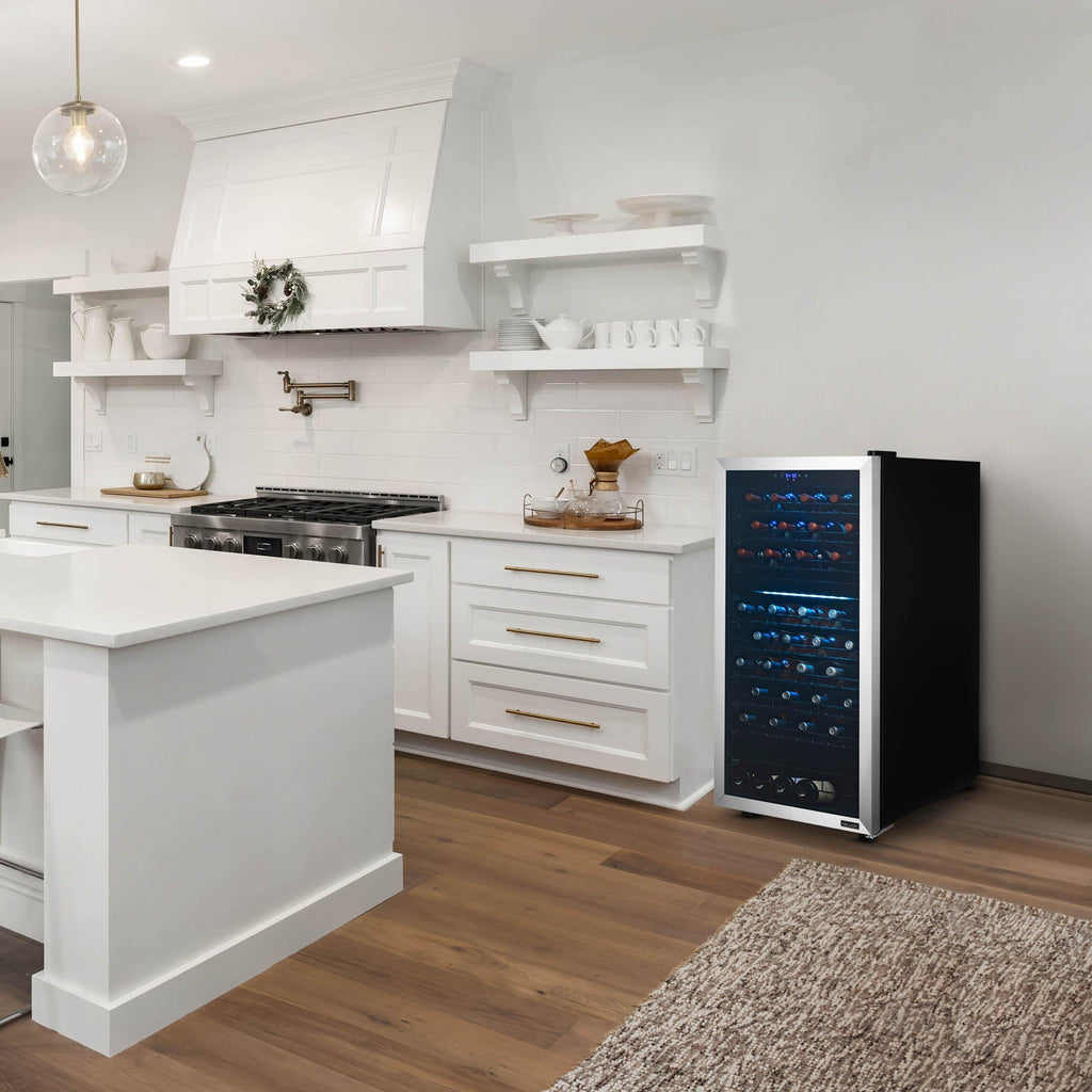 Newair - 76-Bottle Dual-Zone Freestanding Wine Cooler w/ Low-Vibration Ultra-Quiet Inverter Compressor (NWC076SS00)