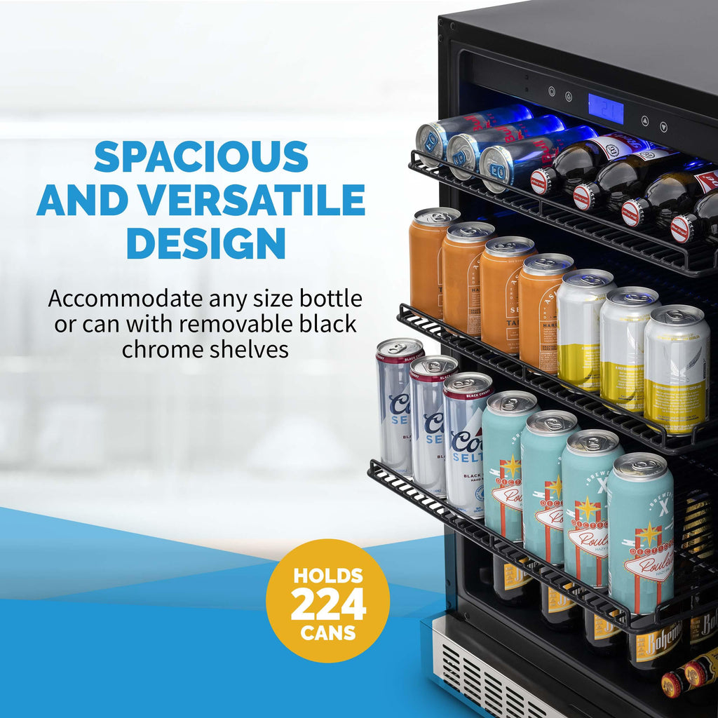 Newair - 24” 224-Can Built-in Premium Beverage Center w/ Color Changing LED Lights (NBC224SS00)