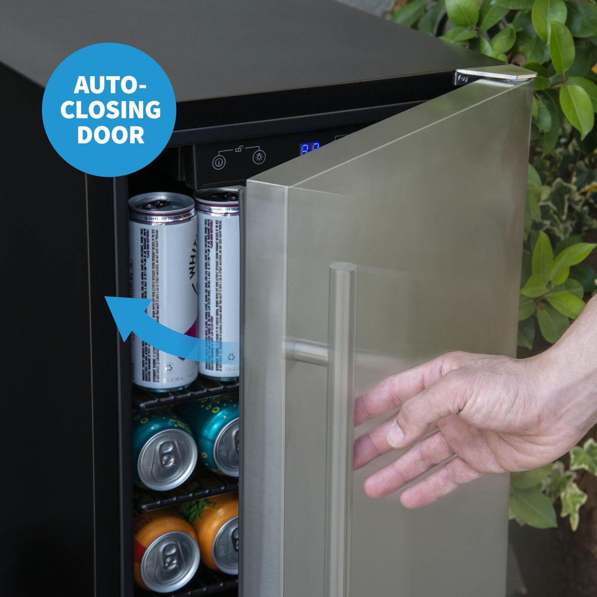 NewAir - 15" 90-Can Weatherproof Outdoor Beverage Center (NOF090SS00) Stainless Steel w/ Auto-Closing Door & Easy Glide Casters