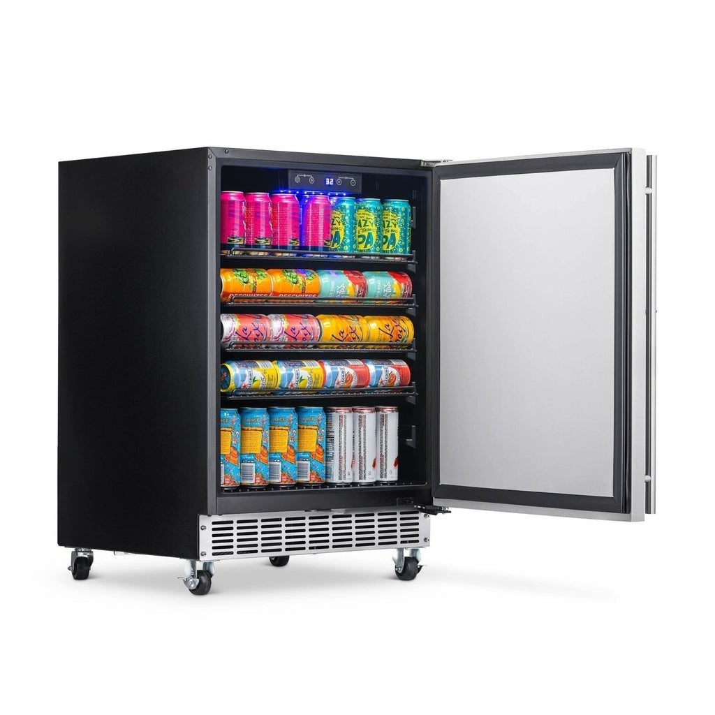 Newair - 24” 160-Can Built-in/Portable Weatherproof Outdoor Beverage Fridge (NOF160SS00) - Stainless Steel w/ Auto-Closing Door & Easy Glide Casters