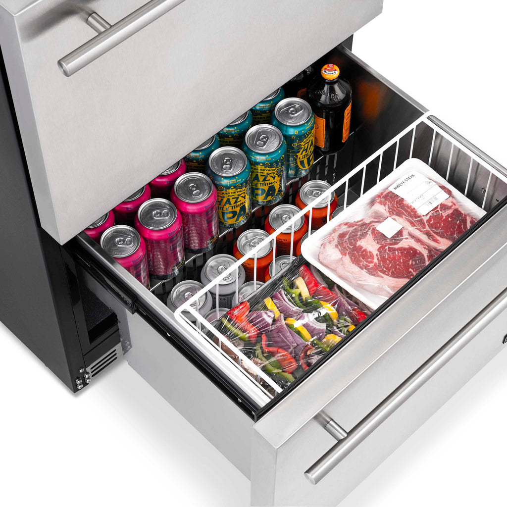 Newair - 24” 20-Bottle/80 Can Dual-Zone Built-in/Freestanding Outdoor Dual Drawer Wine & Beverage Center (NOF100SS00)