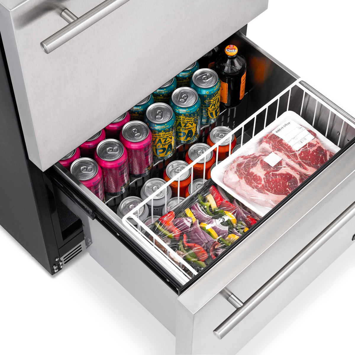 Newair - 24” 20-Bottle/80 Can Dual-Zone Built-in/Freestanding Outdoor Dual Drawer Wine & Beverage Center (NOF100SS00)