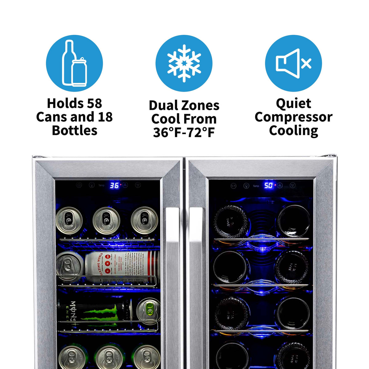 Newair - 24” 18-Bottle/58 Can Dual-Zone French Door Wine & Beverage Center (AWB-360DB)