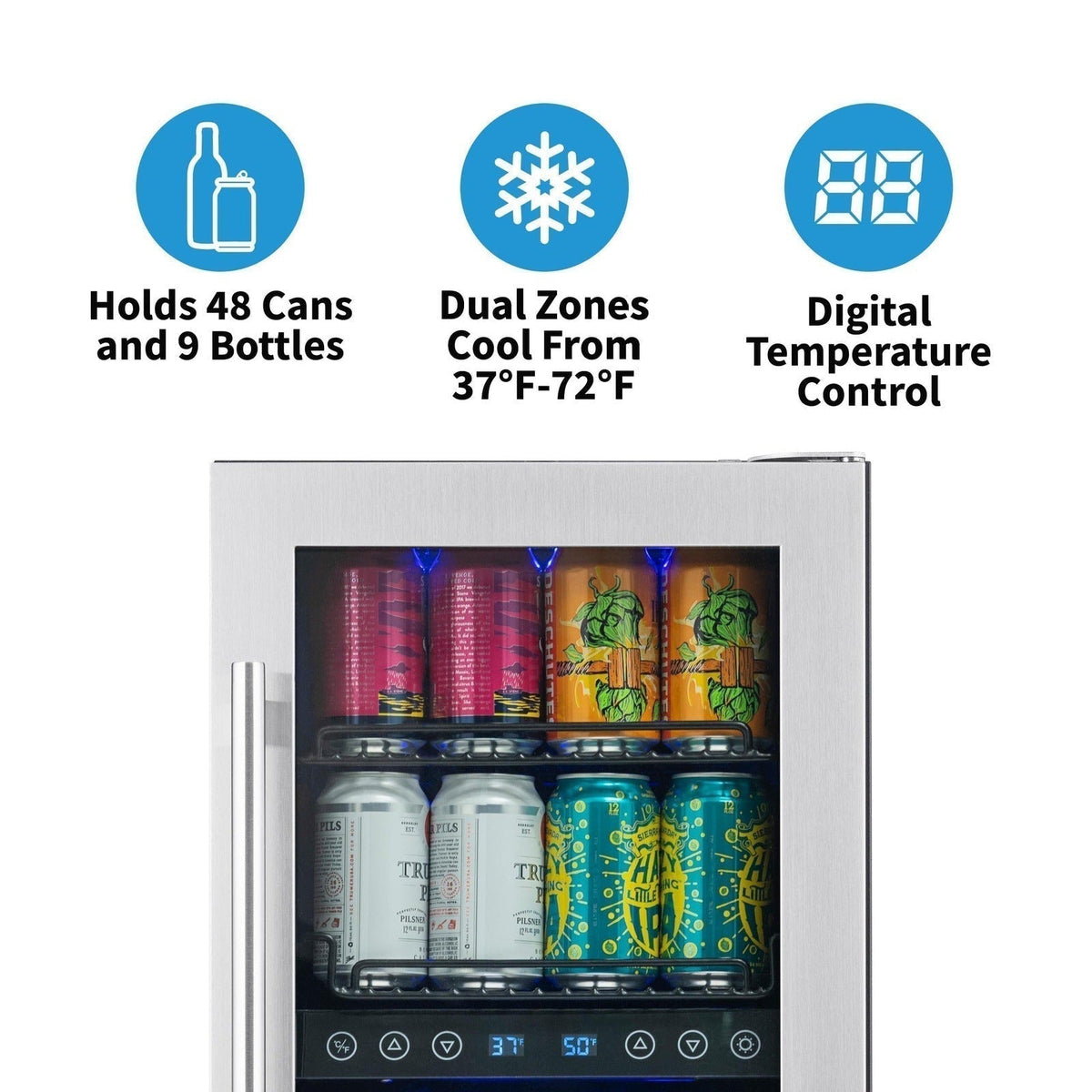Newair - 15” 9-Bottle/48 Can Built-in/Freestanding Dual-Zone Wine & Beverage Center (NWB057SS00)