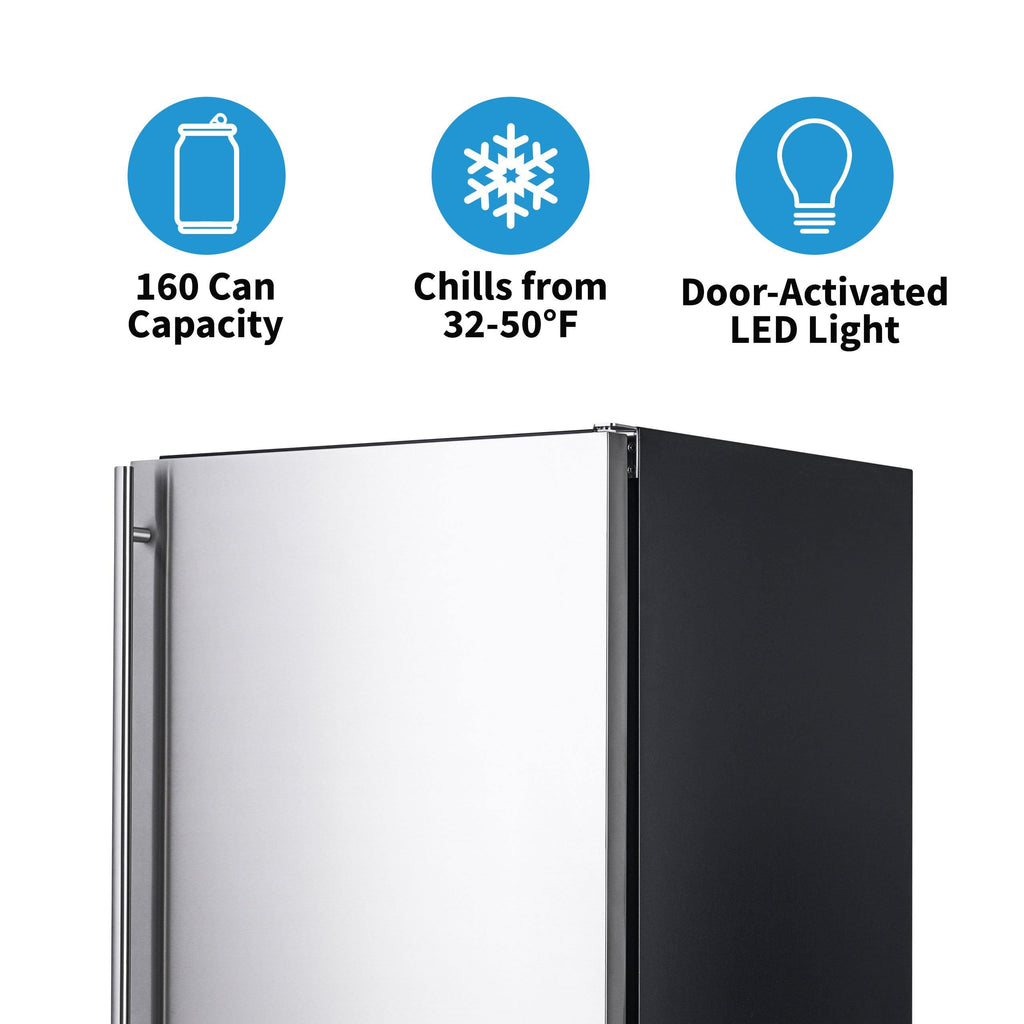 Newair - 24” 160-Can Built-in/Portable Weatherproof Outdoor Beverage Fridge (NOF160SS00) - Stainless Steel w/ Auto-Closing Door & Easy Glide Casters
