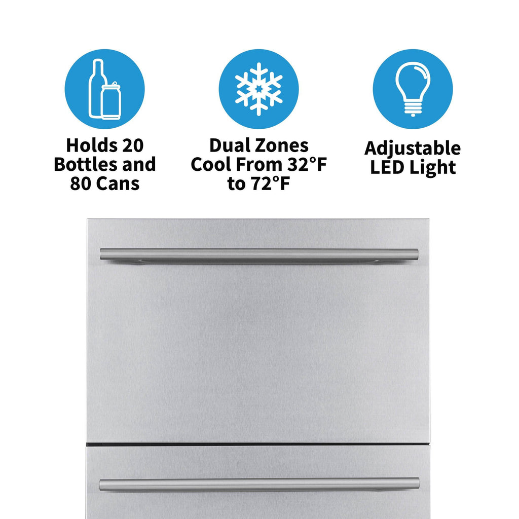 Newair - 24” 20-Bottle/80 Can Dual-Zone Built-in/Freestanding Outdoor Dual Drawer Wine & Beverage Center (NOF100SS00)