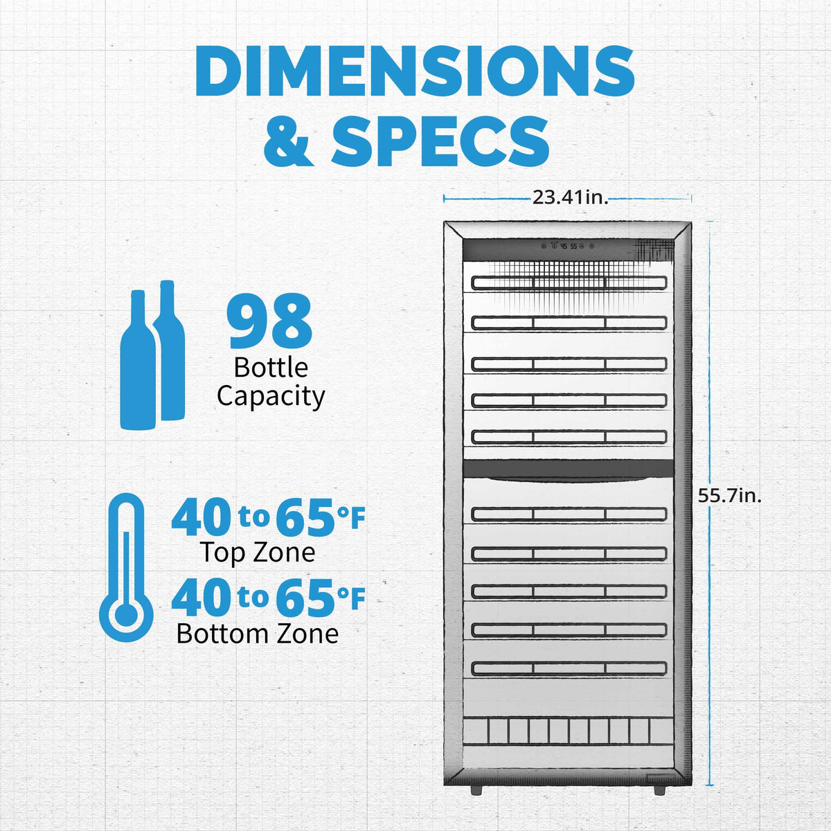 Newair - 98-Bottle Dual-Zone Freestanding Wine Cooler (NWC098SS00) w/ Low-Vibration Ultra-Quiet Inverter Compressor & Adjustable Racks