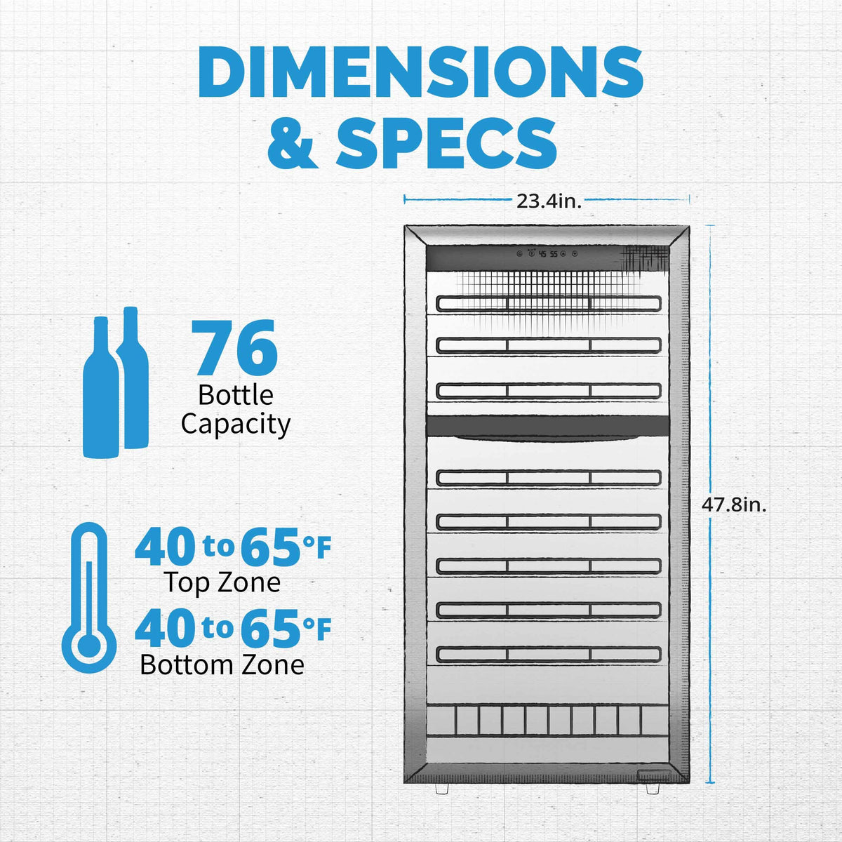 Newair - 76-Bottle Dual-Zone Freestanding Wine Cooler w/ Low-Vibration Ultra-Quiet Inverter Compressor (NWC076SS00)
