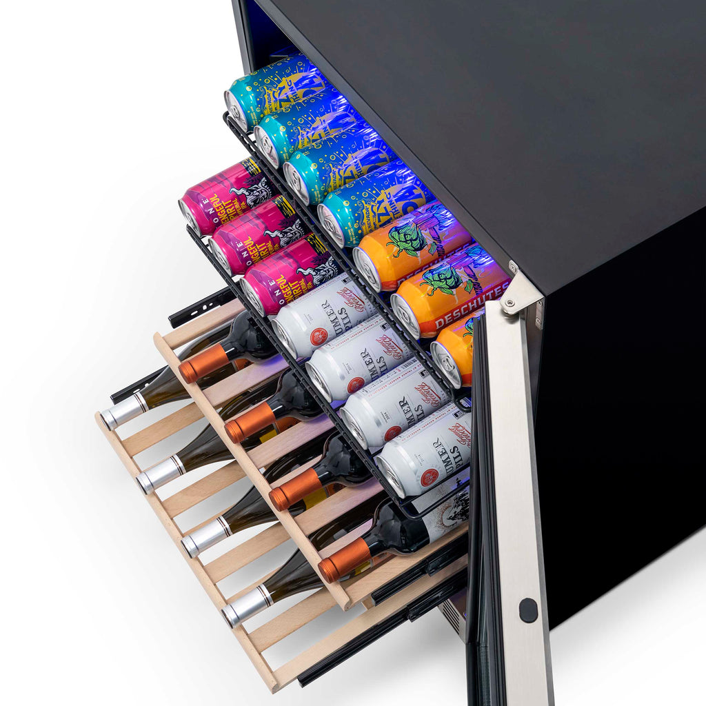 Newair - 24” 20-Bottle/70 Can Dual-Zone Built-in/Freestanding Wine & Beverage Center(AWB-400DB) in Stainless Steel w/ SplitShelf™ & Smooth Rolling Shelves