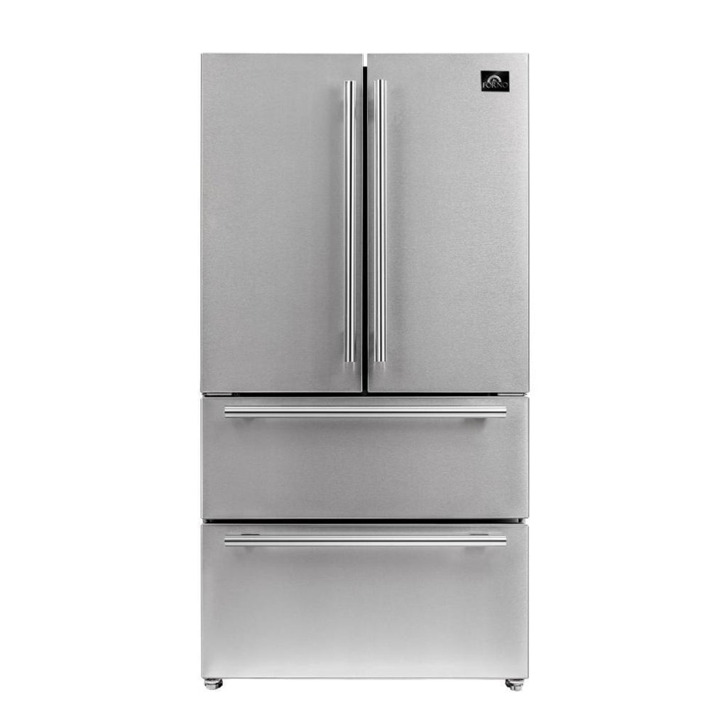Forno 5-Piece Pro Appliance Package - 30-Inch Dual Fuel Range, Refrigerator, Wall Mount Hood with Backsplash, 24-Inch Microwave Oven, & 3-Rack Dishwasher in Stainless Steel - AP5-6187-30-MWO