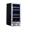 NewAir - 15" 29-Bottle Dual-Zone Wine Cooler (AWR-290DB) Stainless Steel w/ Beech Wood Shelves