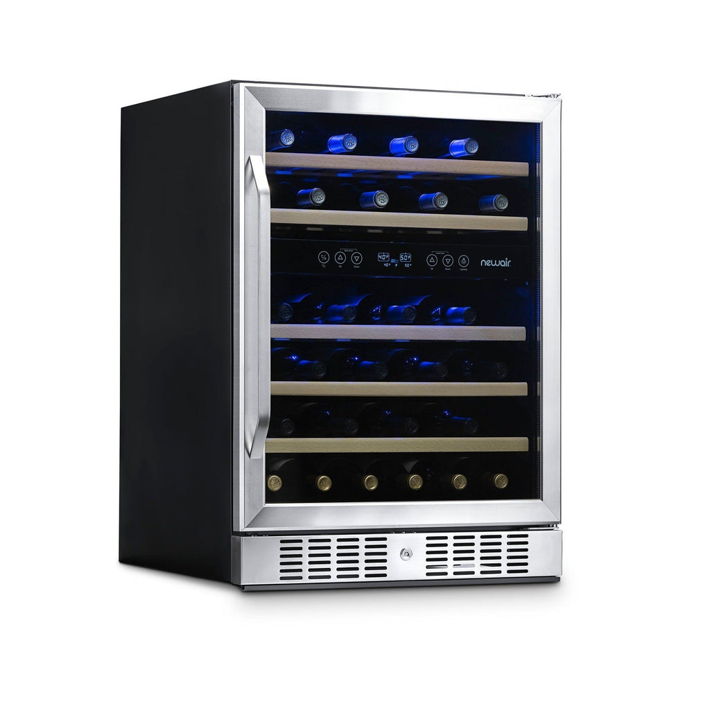 Newair - 24” 46-Bottle Dual-Zone Built-in/Freestanding Wine Cooler (AWR-460DB) - Stainless Steel w/ Beech Wood Shelves