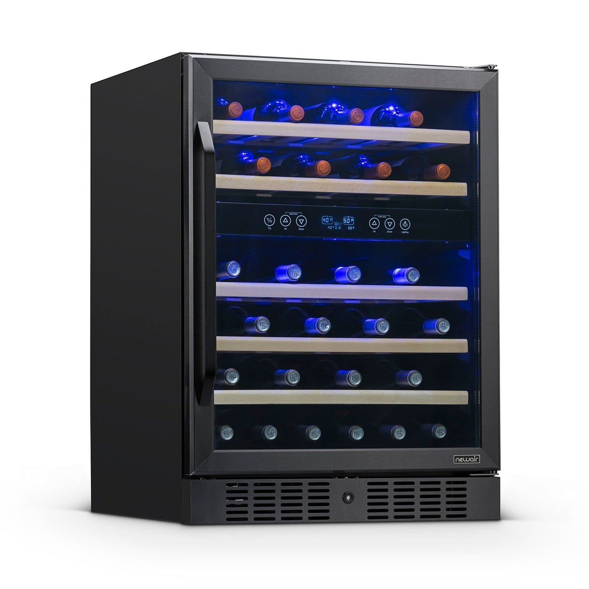 Newair - 24” 46-Bottle Dual-Zone Built-in/Freestanding Black Stainless Steel Wine Fridge (NWC046BS00)