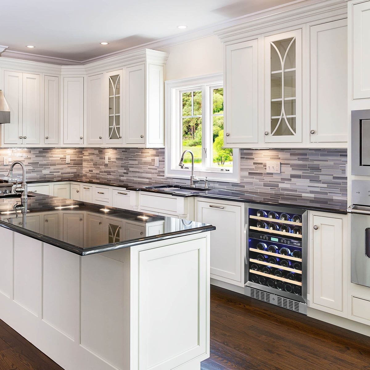 Newair - 24” 46-Bottle Dual-Zone Built-in/Freestanding Wine Cooler (AWR-460DB) - Stainless Steel w/ Beech Wood Shelves
