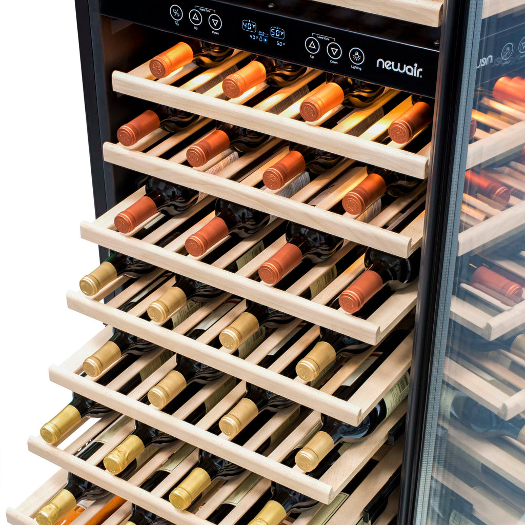 Newair - 27” 160-Bottle Dual-Zone Built-in/Freestanding Stainless Steel Wine Fridge (AWR-1600DB) - w/ Smooth Rolling Shelves