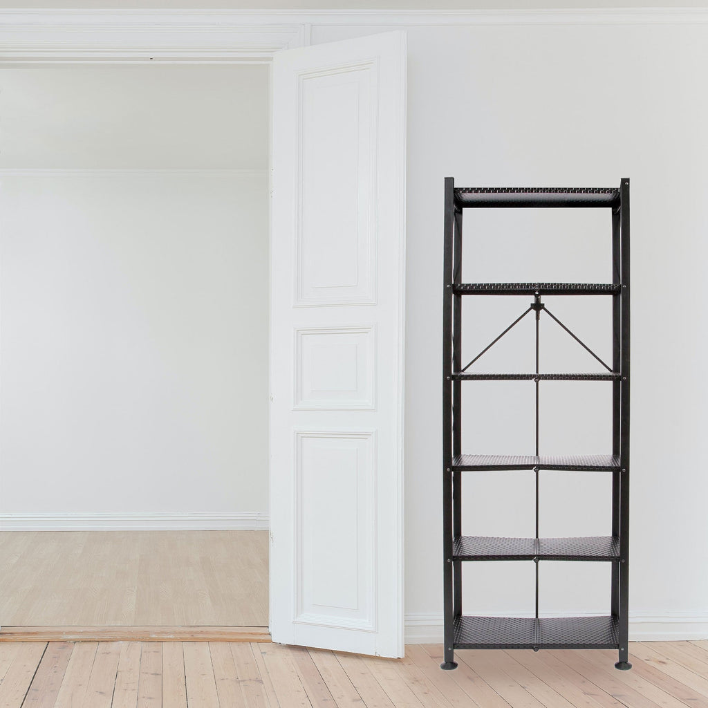 Origami 6 Tier Classic Steel Bookcase Organizer Storage Rack, Black (2 Pack) - 125949