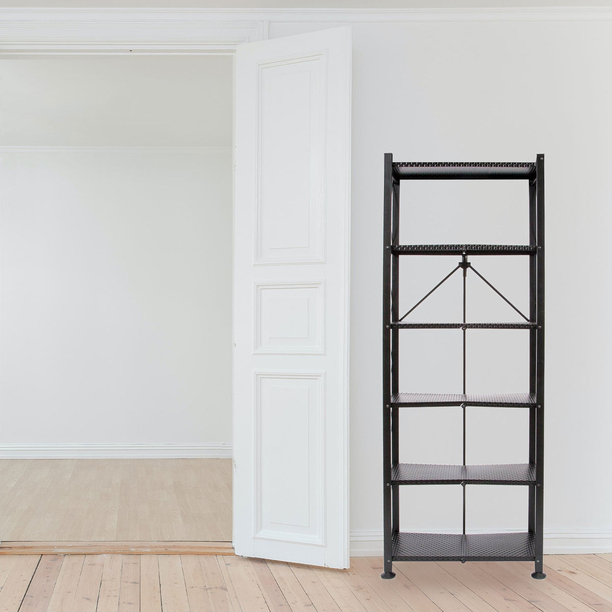 Origami 6 Tier Classic Steel Bookcase Organizer Storage Rack, Black (2 Pack) - 125949