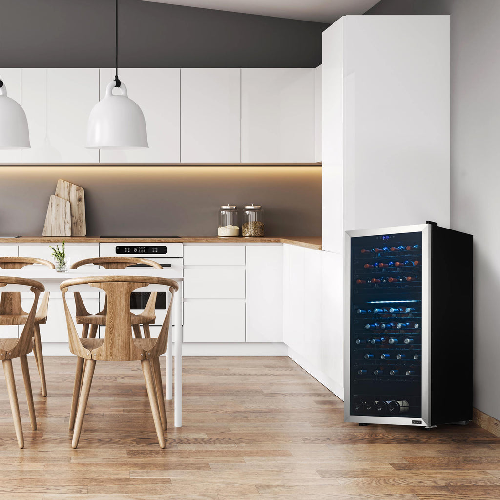 Newair - 76-Bottle Dual-Zone Freestanding Wine Cooler w/ Low-Vibration Ultra-Quiet Inverter Compressor (NWC076SS00)