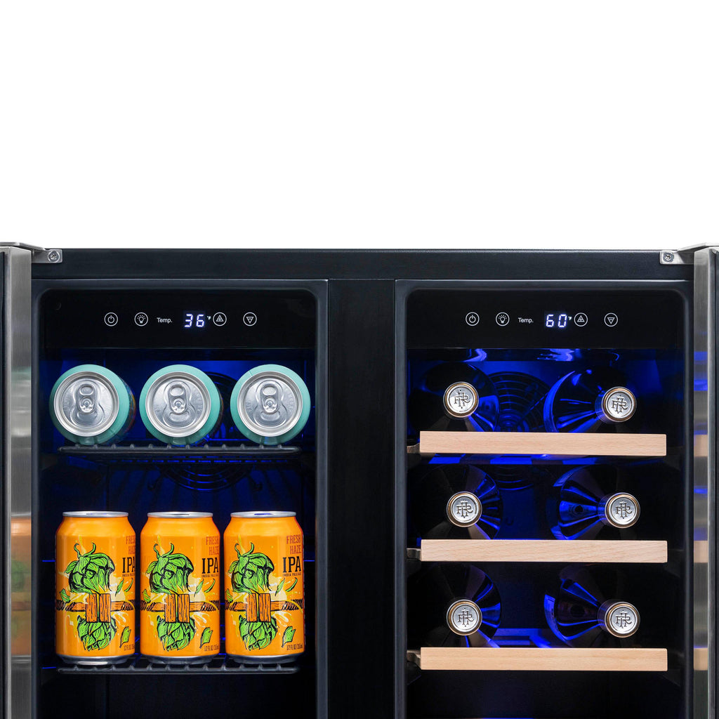Newair - 24” 20-Bottle/60 Can Dual-Zone French Door Wine & Beverage Center (NWB080SS00) w/ Beech Wood Shelves