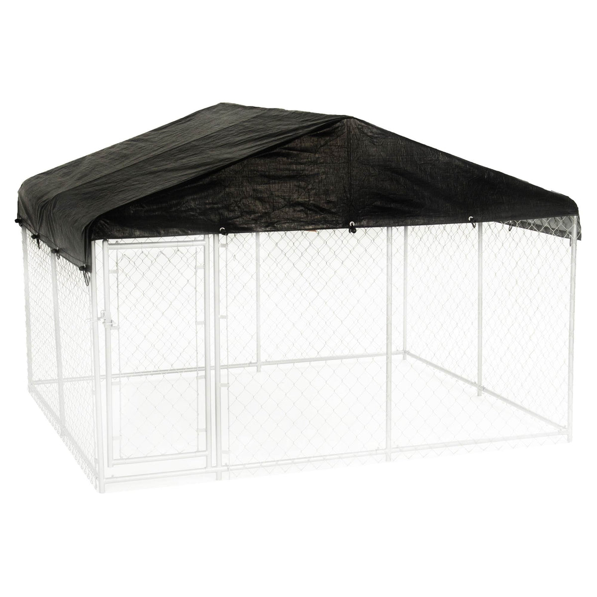 Lucky Dog 10 x 10 Ft Outdoor Steel Chain Link Dog Kennel & Waterproof Roof Cover - 126758
