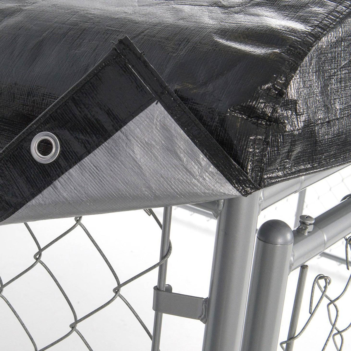 Lucky Dog 10 x 10 Ft Outdoor Steel Chain Link Dog Kennel & Waterproof Roof Cover - 126758