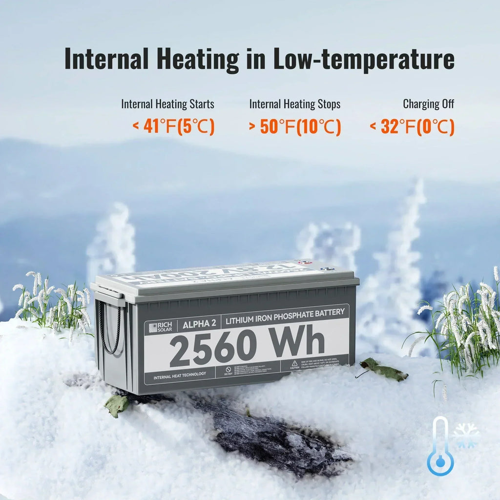 12V 200Ah LiFePO4 Lithium Iron Phosphate Battery w/ Internal Heating and Bluetooth Function