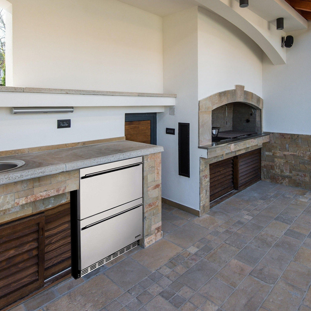 Newair - 24” 20-Bottle/80 Can Dual-Zone Built-in/Freestanding Outdoor Dual Drawer Wine & Beverage Center (NOF100SS00)