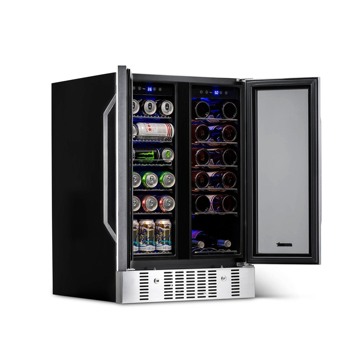 Newair - 24” 18-Bottle/58 Can Dual-Zone French Door Wine & Beverage Center (AWB-360DB)