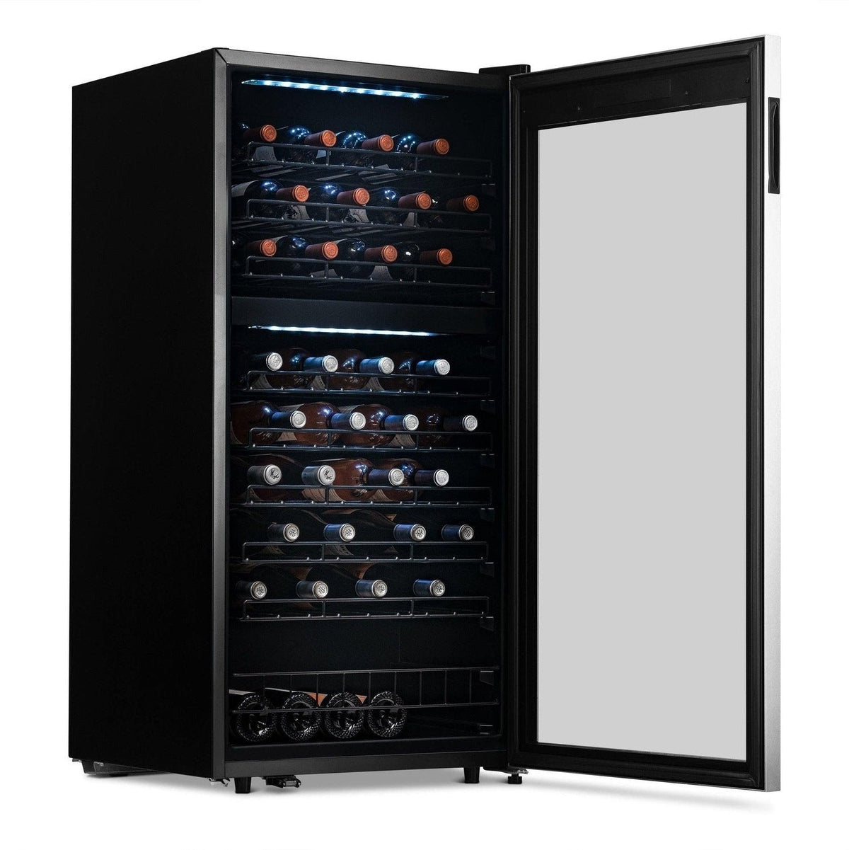 Newair - 76-Bottle Dual-Zone Freestanding Wine Cooler w/ Low-Vibration Ultra-Quiet Inverter Compressor (NWC076SS00)
