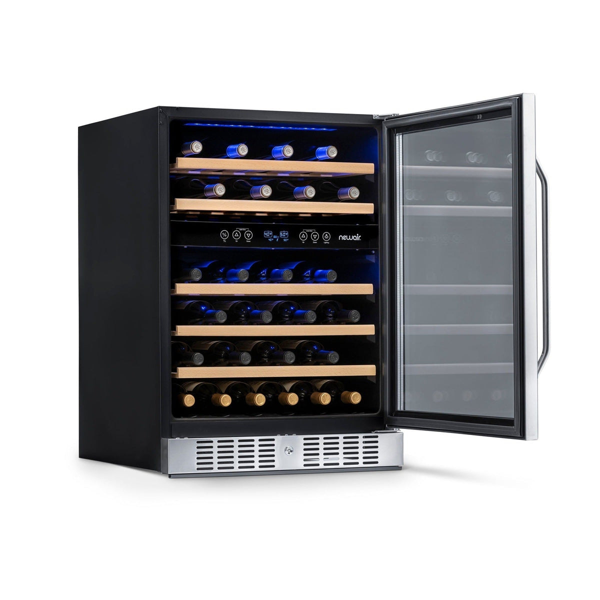 Newair - 24” 46-Bottle Dual-Zone Built-in/Freestanding Wine Cooler (AWR-460DB) - Stainless Steel w/ Beech Wood Shelves