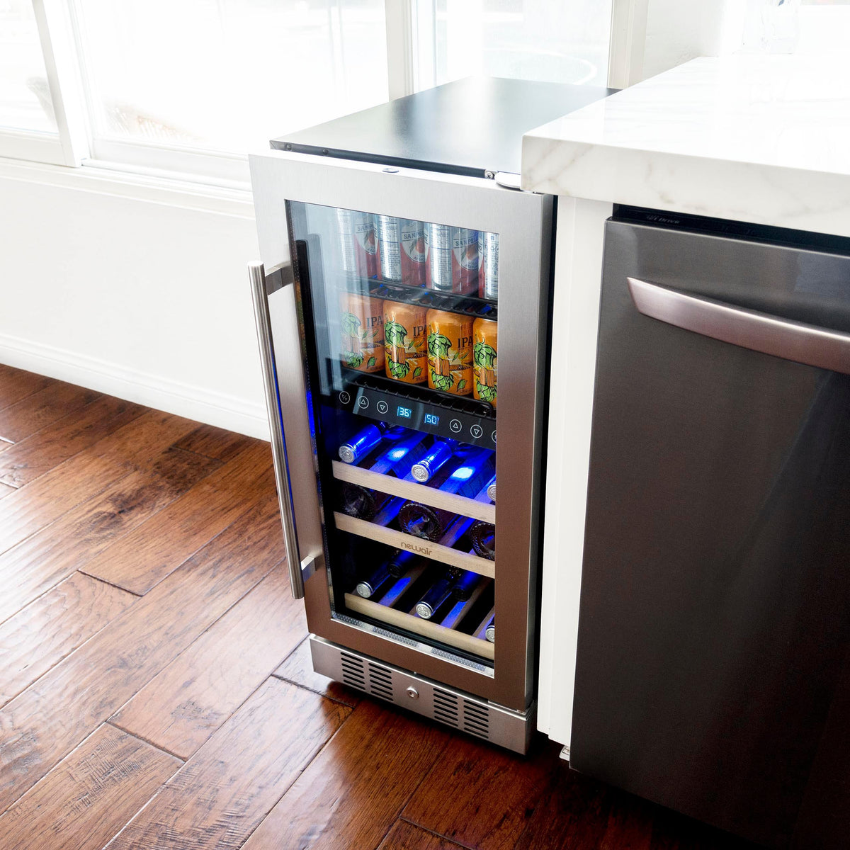Newair - 15” 9-Bottle/48 Can Built-in/Freestanding Dual-Zone Wine & Beverage Center (NWB057SS00)