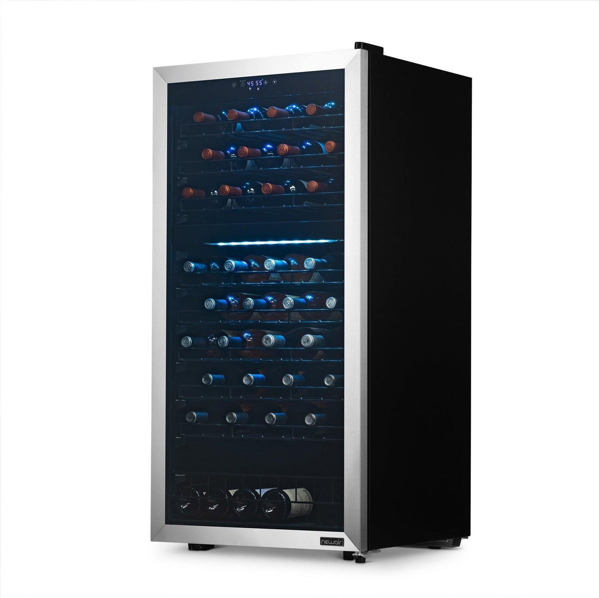 Newair - 76-Bottle Dual-Zone Freestanding Wine Cooler w/ Low-Vibration Ultra-Quiet Inverter Compressor (NWC076SS00)