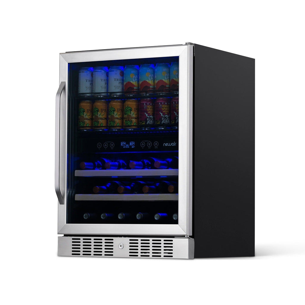 Newair - 24” 20-Bottle/70 Can Dual-Zone Built-in/Freestanding Wine & Beverage Center(AWB-400DB) in Stainless Steel w/ SplitShelf™ & Smooth Rolling Shelves