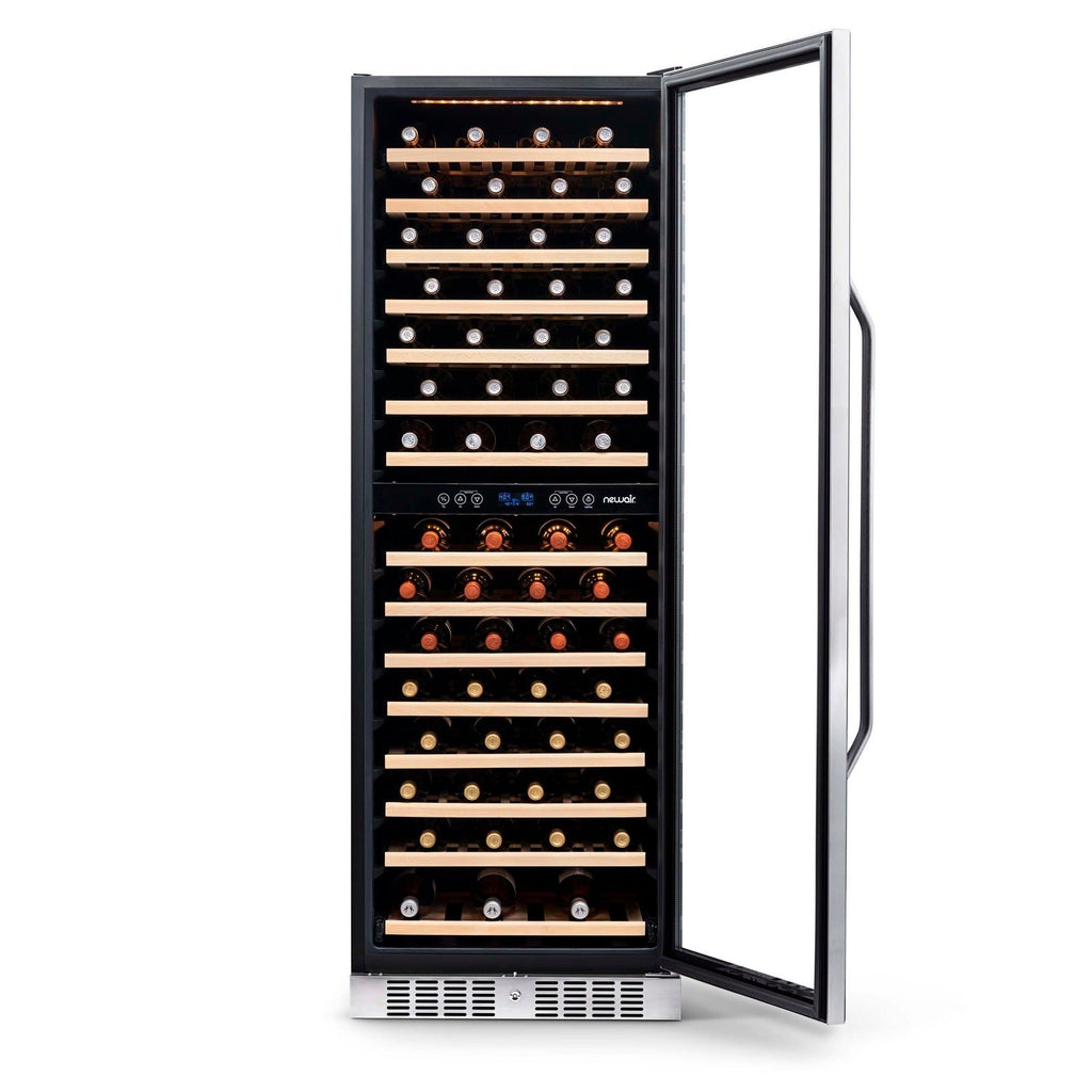 Newair - 27” 160-Bottle Dual-Zone Built-in/Freestanding Stainless Steel Wine Fridge (AWR-1600DB) - w/ Smooth Rolling Shelves