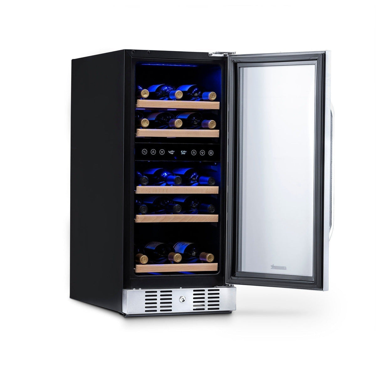 NewAir - 15" 29-Bottle Dual-Zone Wine Cooler (AWR-290DB) Stainless Steel w/ Beech Wood Shelves