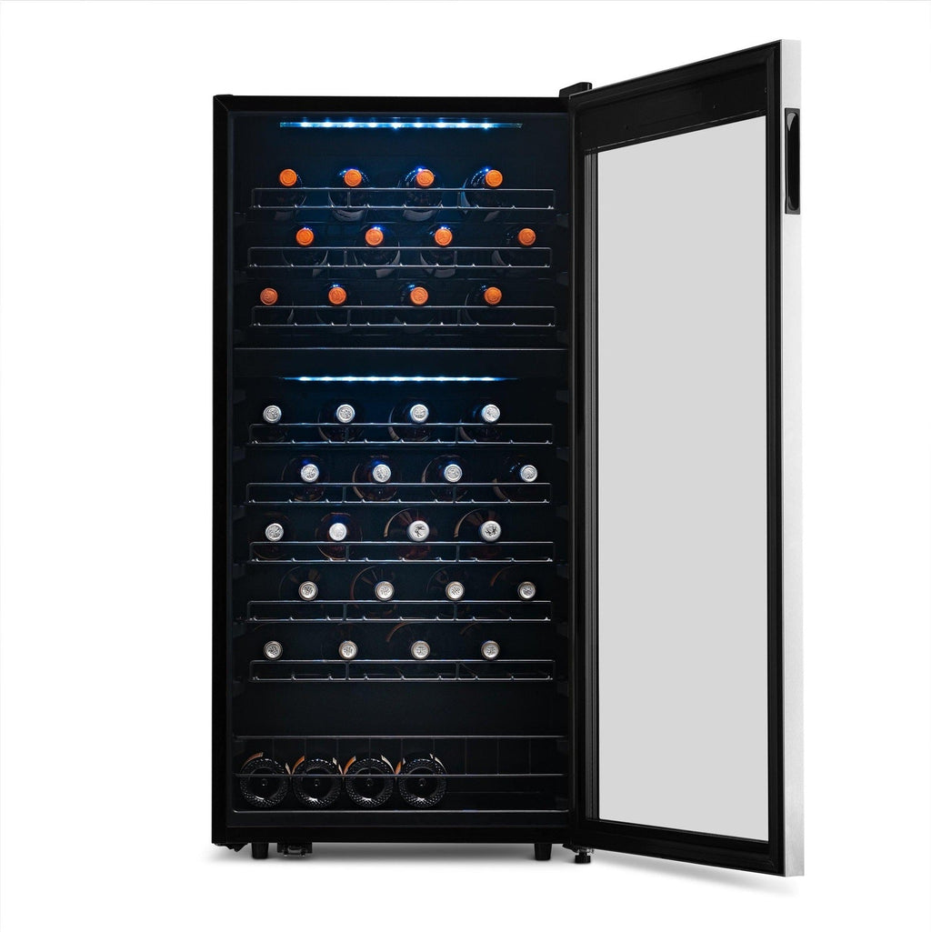 Newair - 76-Bottle Dual-Zone Freestanding Wine Cooler w/ Low-Vibration Ultra-Quiet Inverter Compressor (NWC076SS00)
