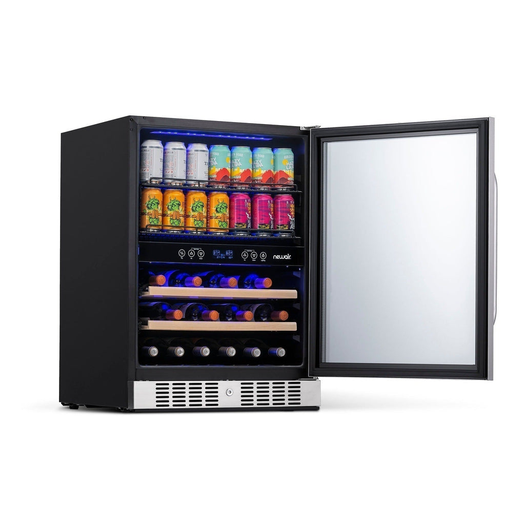 Newair - 24” 20-Bottle/70 Can Dual-Zone Built-in/Freestanding Wine & Beverage Center(AWB-400DB) in Stainless Steel w/ SplitShelf™ & Smooth Rolling Shelves
