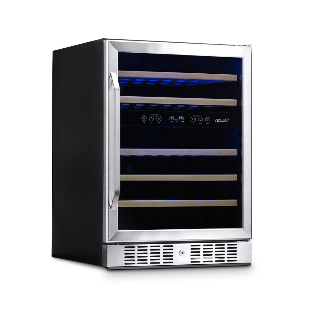 Newair - 24” 46-Bottle Dual-Zone Built-in/Freestanding Wine Cooler (AWR-460DB) - Stainless Steel w/ Beech Wood Shelves